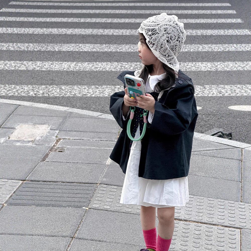 ショートコート・ジャケット・ジャンパー Navy / 90cm レースフリル付きフードジャケット ゆったりAラインアウター【mh0011057】