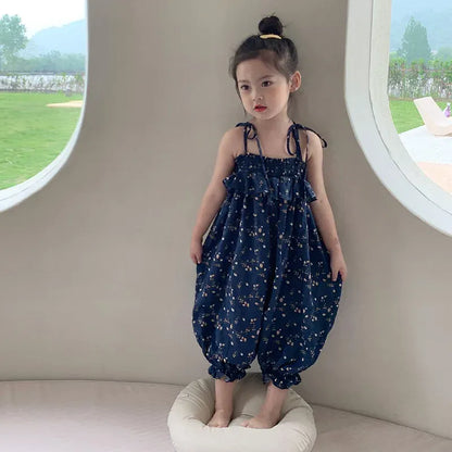 ノースリーブジャンプスーツ Navy / 90cm キッズサロペット キャミソールバルーンジャンプスーツ ルーズ ネイビー【mh0005837】