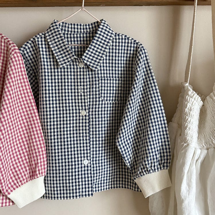 長袖シャツ・ブラウス Navy / 90cm ギンガムチェックシャツ リブ袖 長袖ブラウス【mh0011050】