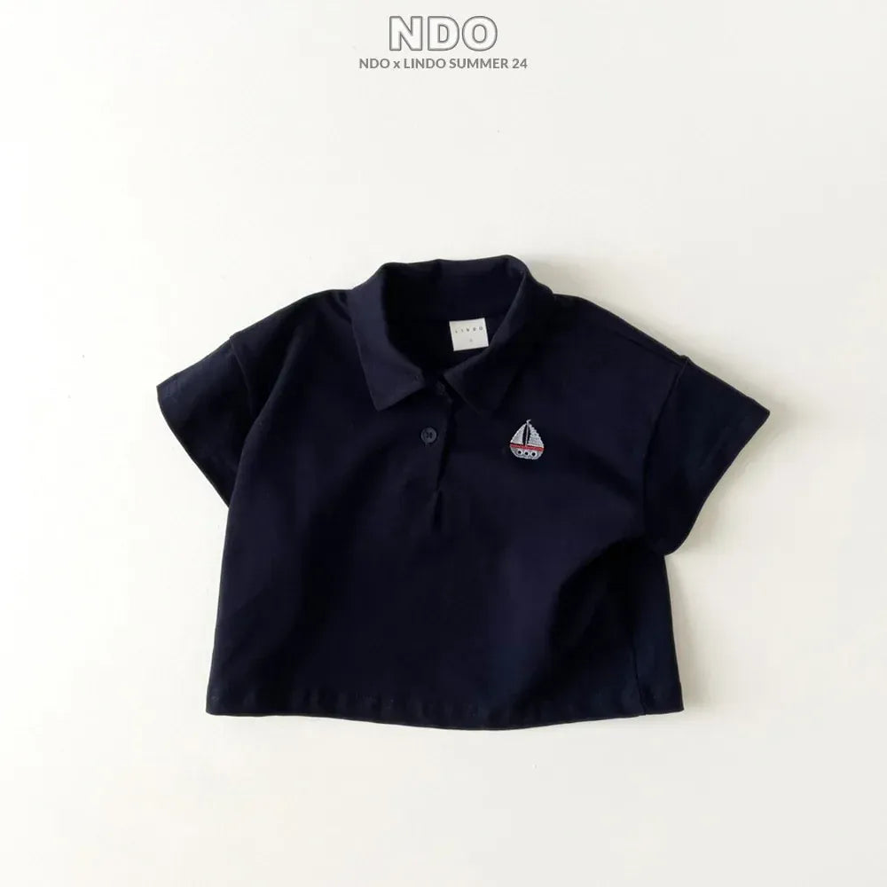 半袖シャツ・ブラウス Navy / 9M  73CM ベビートップス 半袖ポロシャツ ヨット刺繍ワンポイント 2カラー【mh0006295】