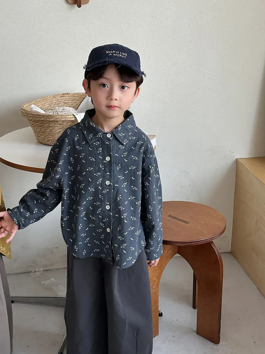 長袖シャツ・ブラウス navy blue / 18M (80) キッズトップス フラワー小花柄プリント長袖シャツブラウス【mh-0008893】