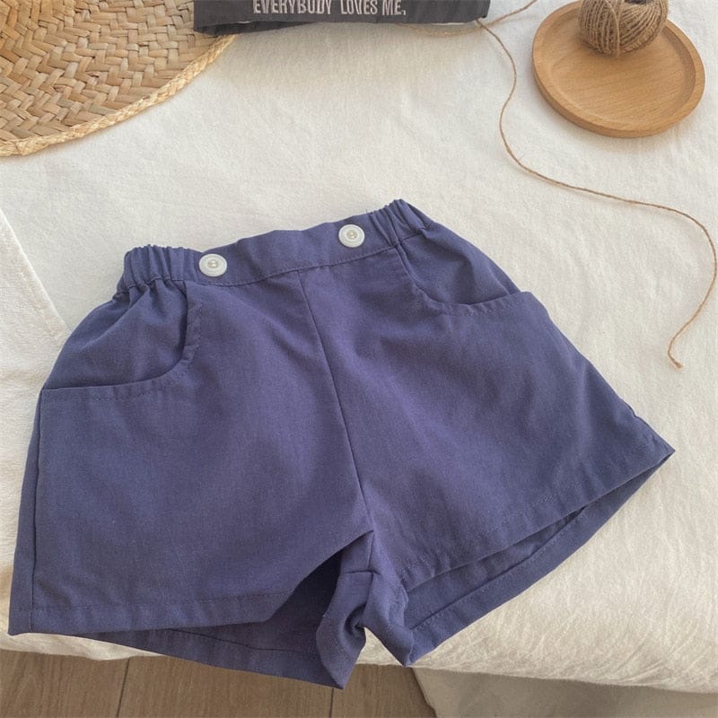 ハーフパンツ・ショートパンツ navy blue / 18M/80cm キッズ シンプル ベーシック ダブルボタン ルーズ ショートパンツ イエロー ネイビーブルー ユニセックス