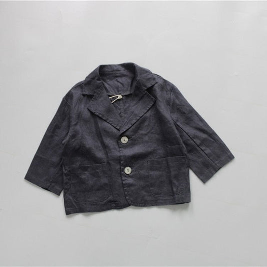 ショートコート・ジャケット・ジャンパー navy blue / 90cm キッズ服 ジャケット ブレザー コットンリネン アウター 無地 ネイビー 茶色 2色 男の子