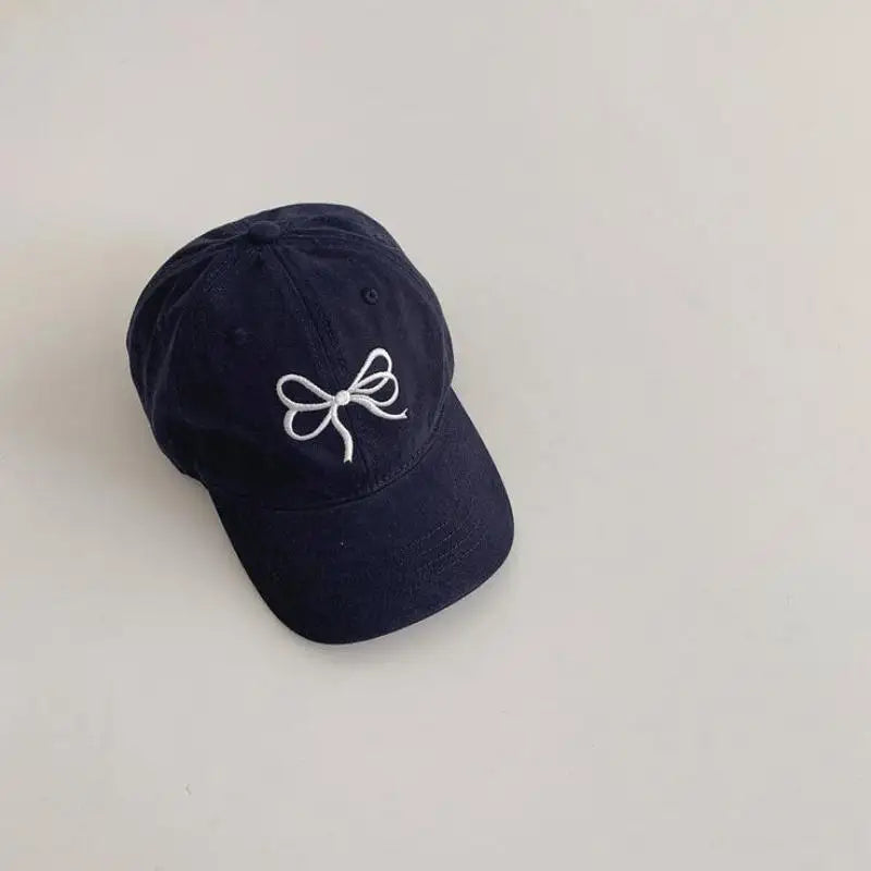 ベビー用帽子 Navy / kid  48-52cm キッズ/アダルト帽子 リボン刺繍野球帽キャップ ママお揃いリンクコーデ【mh0007486】