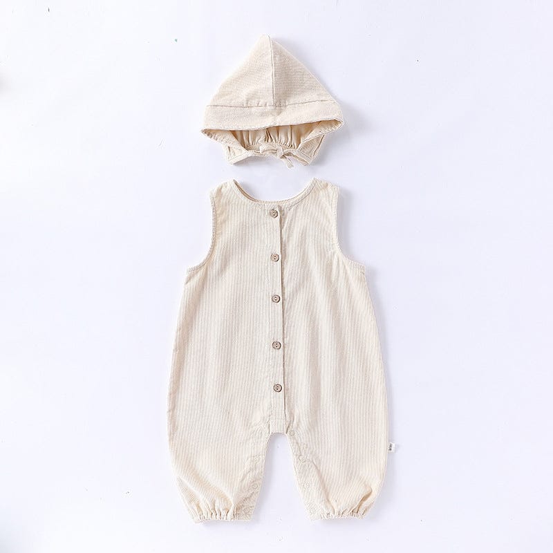 ノースリーブジャンプスーツ Off-White / 66cm 前あきノースリーブジャンプスーツ+ボンネット帽子セット【mh0010729】