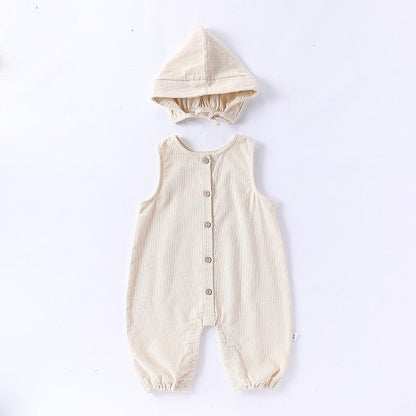 ノースリーブジャンプスーツ Off-White / 66cm 前あきノースリーブジャンプスーツ+ボンネット帽子セット【mh0010729】
