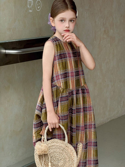 ノースリーブワンピース Olive / 100cm レトロチェックノースリーブワンピース【mh0010386】