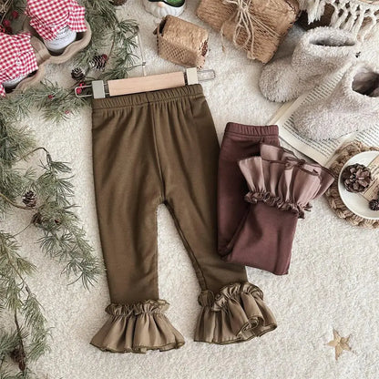 レギンスパンツ Olive / 73cm 9M ベビーパンツ ボリューム裾フリルロングピエロレギンスパンツ【mh0008495】