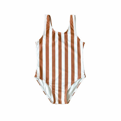 ベビー用水着 One-piece swimsuit with brick red stripes / 80 ガールズ水着 ノースリーブワンピーススイムウェア ラッシュガード【mh0009316】