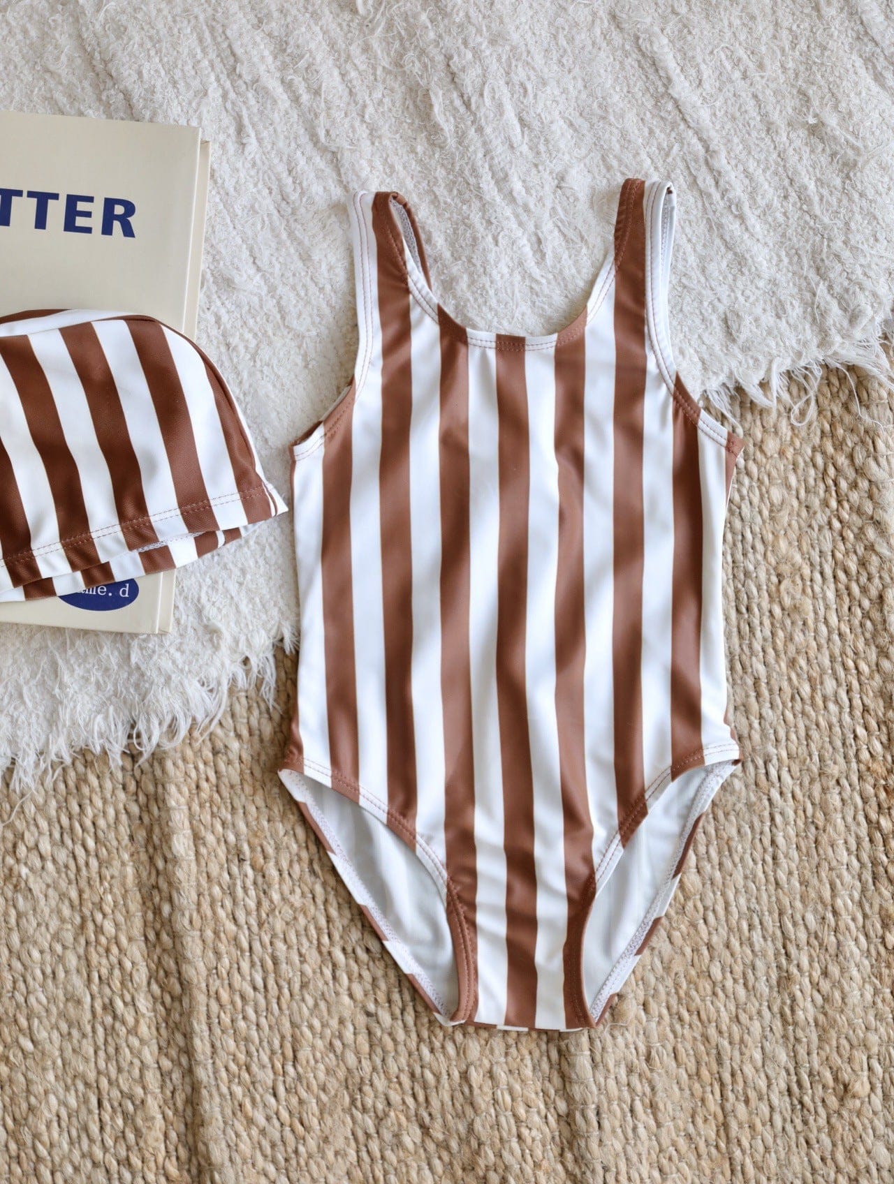 ベビー用水着 One-piece swimsuit with brick red stripes / 80 ガールズ水着 ノースリーブワンピーススイムウェア ラッシュガード【mh0009317】