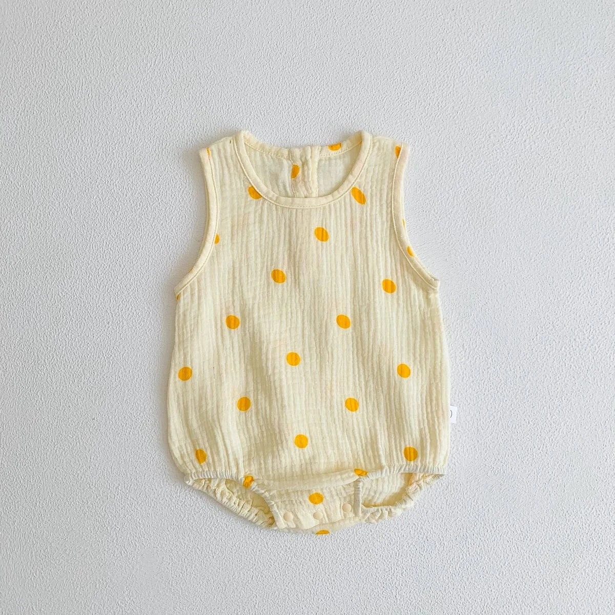 ノースリーブロンパース Orange / 3M 66cm ベビーロンパース ノースリーブボディスーツ 月ムーン/洋梨/オリーブ/水玉ドットプリント【mh0005689】