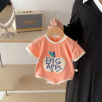 半袖ロンパース Orange / 66cm ベビーロンパース 半袖ボディスーツ レターロゴ 2カラー【mh0005486】