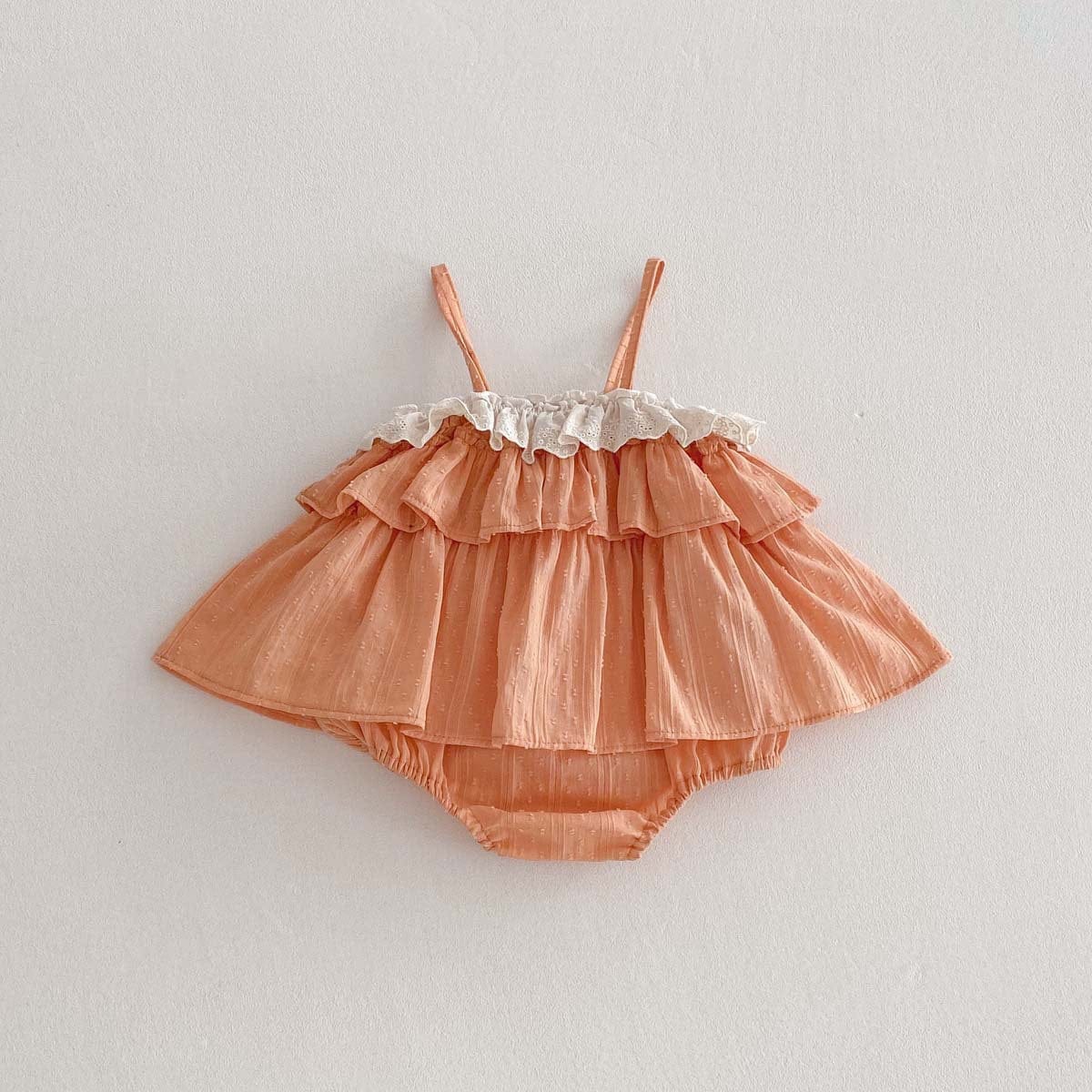 ノースリーブロンパース Orange / 66cm ティアードフリルキャミソールロンパース【mh0010345】