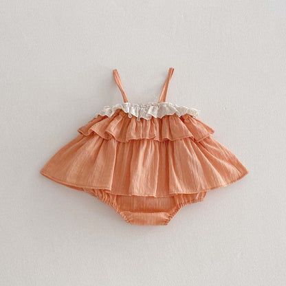 ノースリーブロンパース Orange / 66cm ティアードフリルキャミソールロンパース【mh0010345】