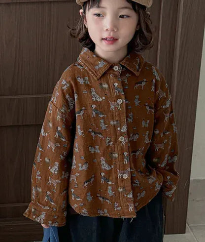 長袖シャツ・ブラウス Orange / 80cm 9-12M キッズトップス 犬ドッグレトロプリント長袖シャツ 3カラー【mh0007543】