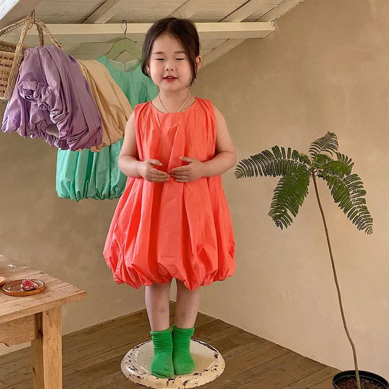 ノースリーブワンピース Orange / 90cm キッズワンピース ノースリーブバルーンワンピース 4カラー【mh0005761】