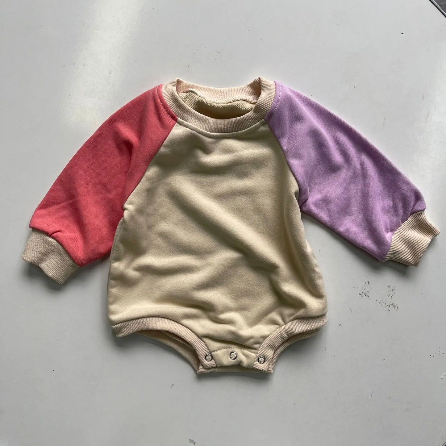 長袖ロンパース orange pink / 6M  66cm ベビーロンパース ラグランパッチワーク長袖ボディスーツ【mh-0008718】