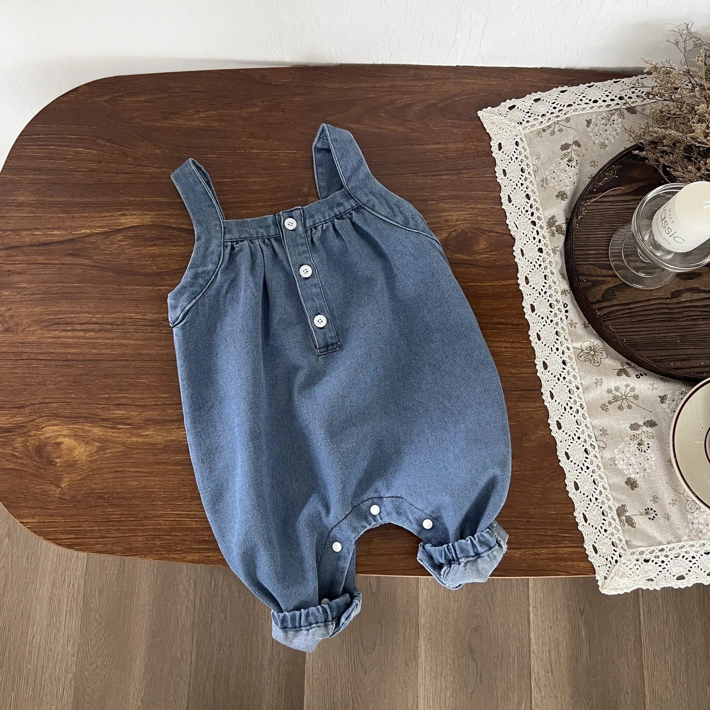 長袖セットアップ overalls / 6M  66CM ベビートップス/サロペットパンツ 丸襟フラワープリント長袖ブラウス/デニムサスペンダージャンプスーツ【mh0007742】