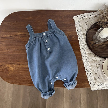 長袖セットアップ overalls / 6M  66CM ベビートップス/サロペットパンツ 丸襟フラワープリント長袖ブラウス/デニムサスペンダージャンプスーツ【mh0007742】