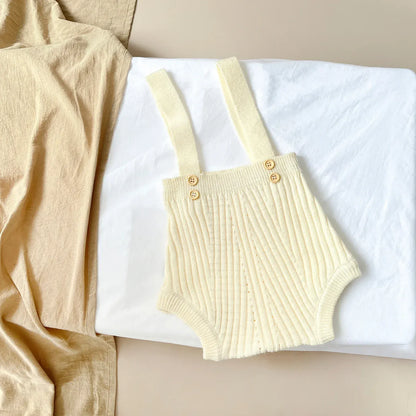 長袖セットアップ overalls / 6M  66CM ベビートップス/パンツ レトロボーダー長袖Tシャツ/ニットサスペンダーブルマパンツ【mh0008604】