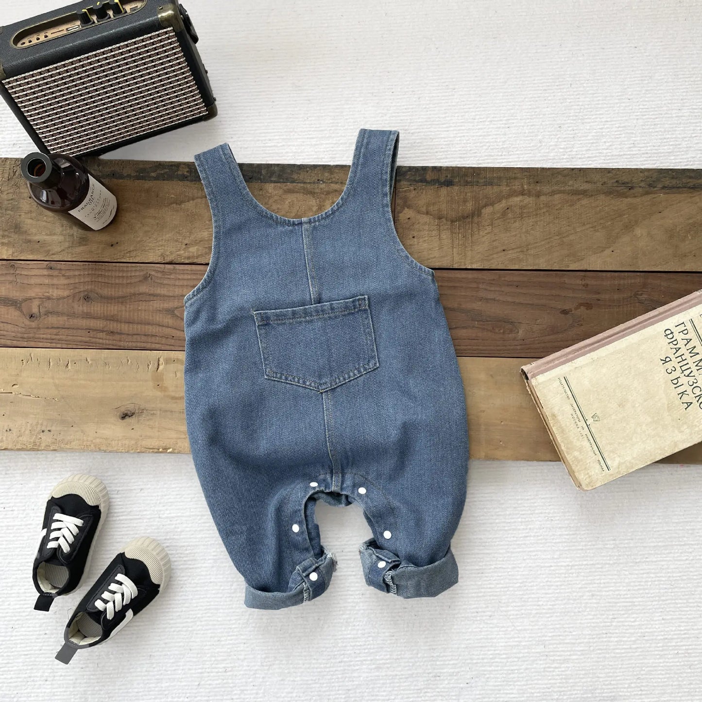 長袖セットアップ overalls / 9M  73CM ベビートップス/ジャンプスーツ 犬ドッグニット長袖セーター/デニムノースリーブジャンプスーツ【mh0008697】