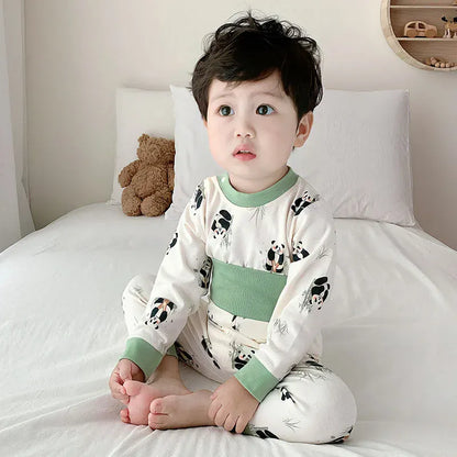 長袖パジャマ panda / 0-6M 66cm ベビーパジャマセット アニマルプリント長袖肩開きTシャツ+ハイウエストパンツ 7カラー【mh0007754】