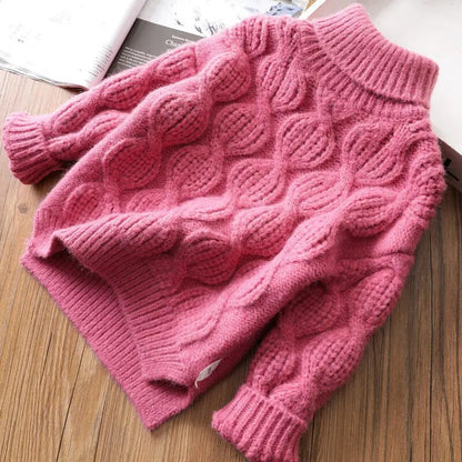 ニット・セーター peach red / 90cm / 取り寄せ（7〜21日） キッズセーター タートルネック ニット ケーブル編み ざっくりプルオーバー 4カラー ガールズ 女の子 子供服