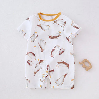 半袖ロンパース penguin / 59cm ベビーロンパース 半袖カバーオール アニマルプリント 5カラー【mh0004592】