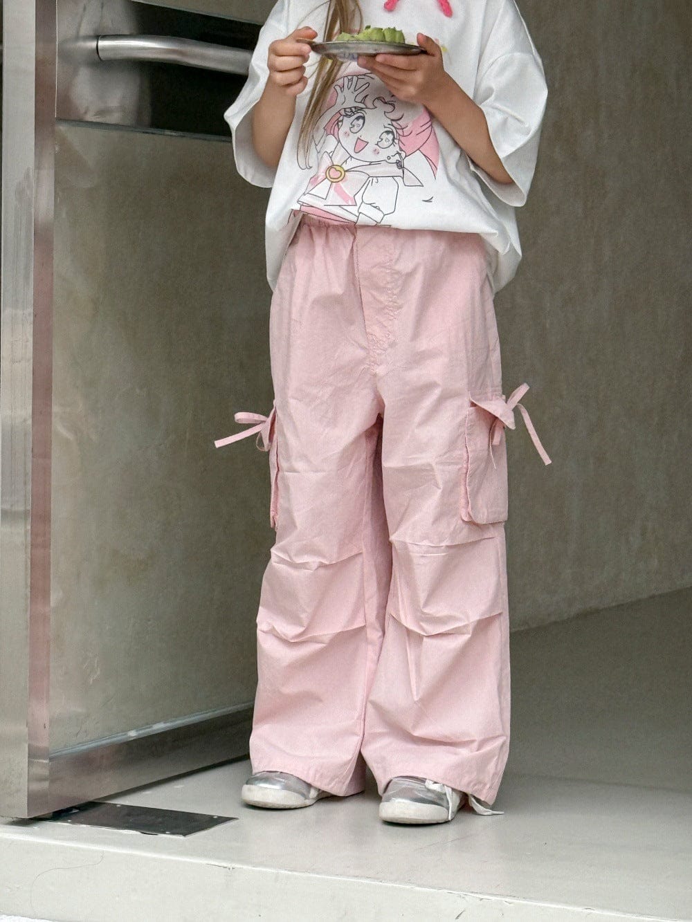 ロングパンツ・スウェットパンツ Pink / 100cm リボンポケットピンクカーゴパンツ【mh0010379】