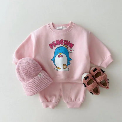 長袖セットアップ pink / 12M  80cm キッズセットアップ 2点セット 長袖スウェットシャツ+スウェットパンツ キャラクタープリント 4カラー