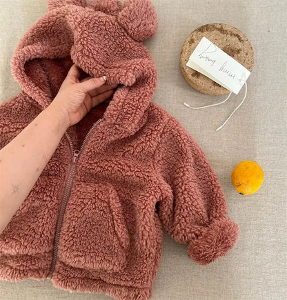 カーディガン・パーカー Pink / 12M  80CM キッズトップス ボアフリースくま耳フーディジップアップパーカージャケット【mh0007984】
