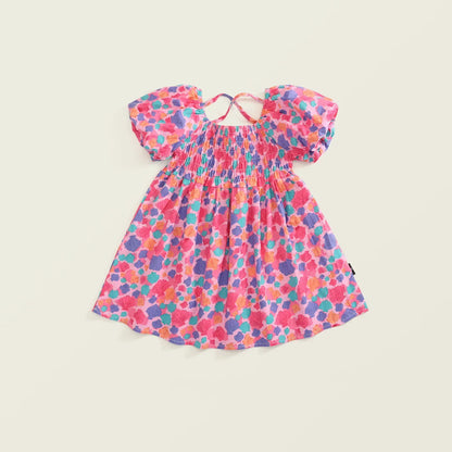 半袖ワンピース Pink / 130cm 6-7y キッズワンピース 半袖パフスリーブバッククロスワンピース カラフルシェル貝殻プリント【mh0005612】