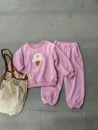 長袖セットアップ pink / 24M  90CM キッズセットアップ 2点セット 長袖プリントスウェットシャツ+スウェットパンツ アニマルプリント3カラー