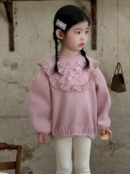 トレーナー・フーディ Pink / 24M  90CM キッズトップス リボンレースフリル長袖スェットシャツ 2カラー【mh0006811】