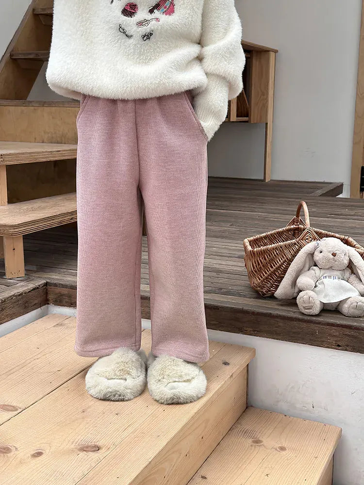 ロングパンツ・スウェットパンツ pink / 2T (90) キッズパンツ コーデュロイ 裏フリース ストレートパンツ 4カラー