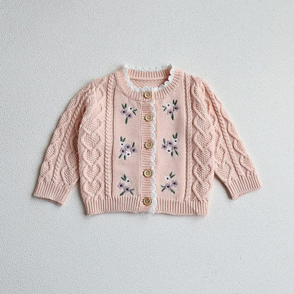 カーディガン・パーカー pink / 66cm ベビー フラワー 花柄 刺繍 ニット カーディガン ブルー ピンク ベージュ ガールズ