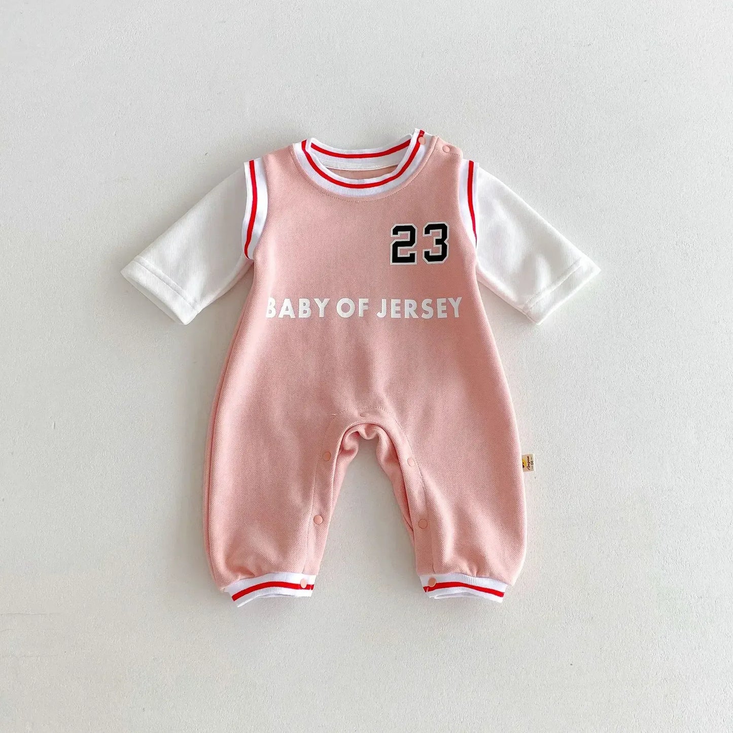 長袖ロンパース Pink / 66cm 0-6m ベビージャンプスーツ ビブスドッキングナンバーロゴプリントスポーツ長袖ロンパース 2カラー【mh0007396】