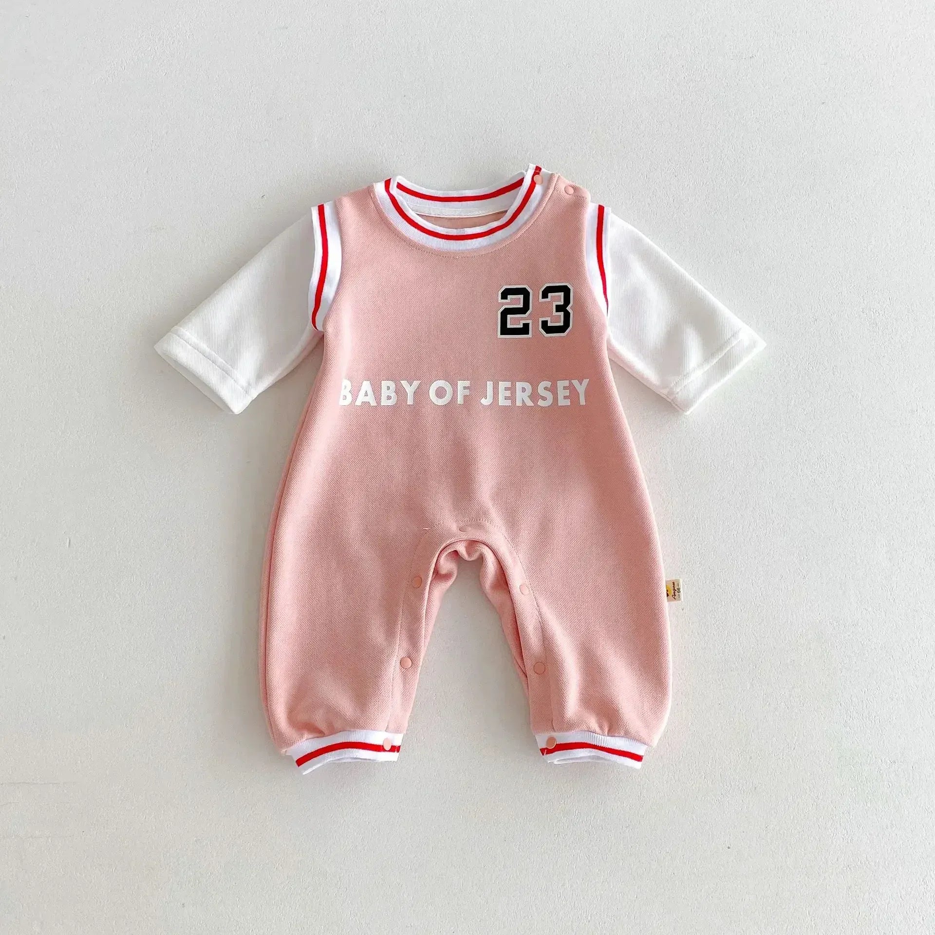 長袖ロンパース Pink / 66cm 0-6m ベビージャンプスーツ ビブスドッキングナンバーロゴプリントスポーツ長袖ロンパース 2カラー【mh0007396】