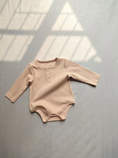 長袖ロンパース Pink / 66cm 0-6m ベビーロンパース 長袖ボディスーツ シンプルベーシック 3カラー