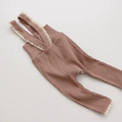 サロペットパンツ・サスペンダーパンツ pink / 66cm for 6m ベビーパンツ レースフリル サスペンダーレギンスパンツ サロペット 4カラー
