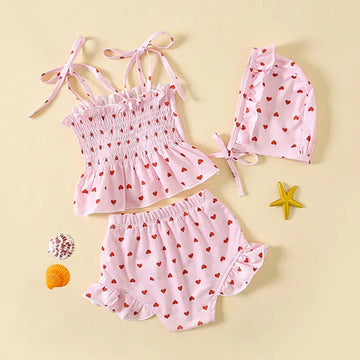 ベビー用水着 Pink / 66cm ベビー水着 帽子セット セパレート ビキニ ピンク ハート スイムウェア【mh0005122】