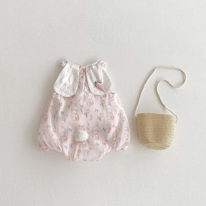 ノースリーブロンパース Pink / 66cm うさ耳襟ノースリーブロンパース【mh0010326】