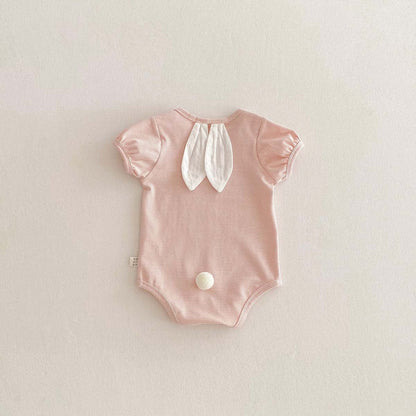 半袖ロンパース Pink / 66cm うさ耳ボーダー半袖ロンパース【mh0010337】