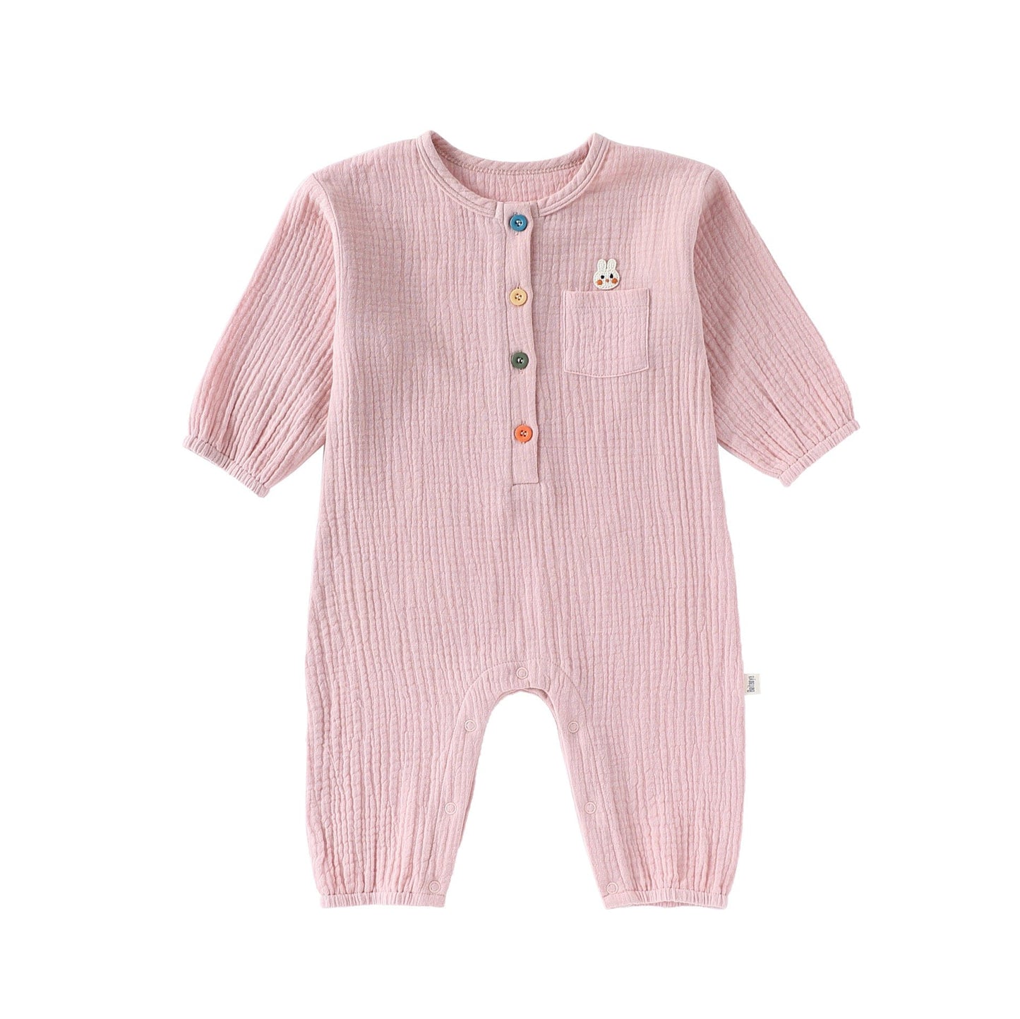 長袖ロンパース Pink / 66cm ワンポイント刺繍長袖ロンパース【mh0010726】