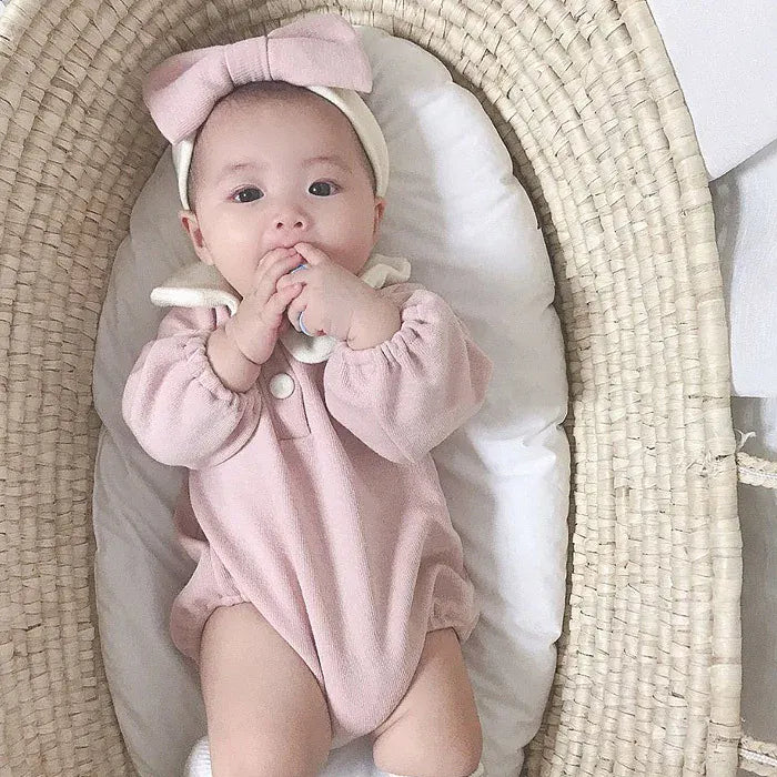 長袖ロンパース pink / 6M  66cm ベビーロンパース 襟付き長袖ボディスーツ 2カラー