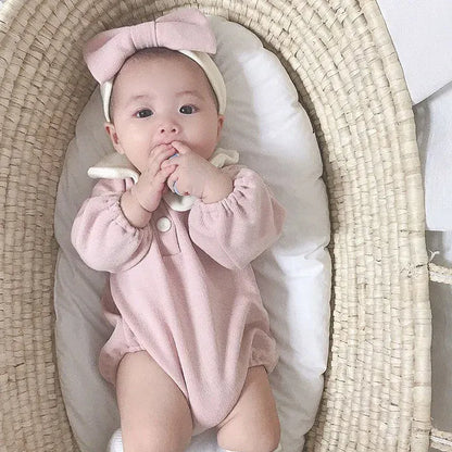 長袖ロンパース pink / 6M  66cm ベビーロンパース 襟付き長袖ボディスーツ 2カラー