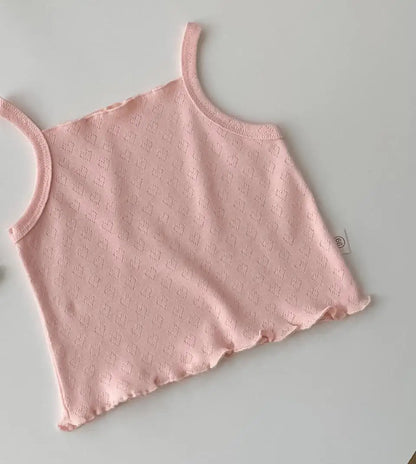 タンクトップ・キャミソール・ノースリーブトップス Pink / 6M  66CM ベビートップス ハートレースニット キャミソールトップス 2カラー【mh0004846】