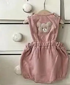 ノースリーブロンパース Pink / 6M  66CM ベビーロンパース ノースリーブボディスーツ ベアくまワッペン 2カラー【mh0006384】