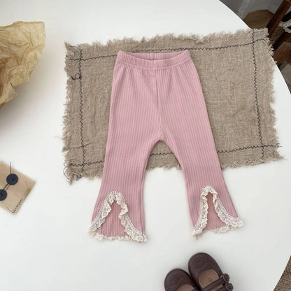 レギンスパンツ Pink / 6M  66CM ベビーパンツ フロントスリット レース フレア レギンスパンツ 3カラー【mh0006345】