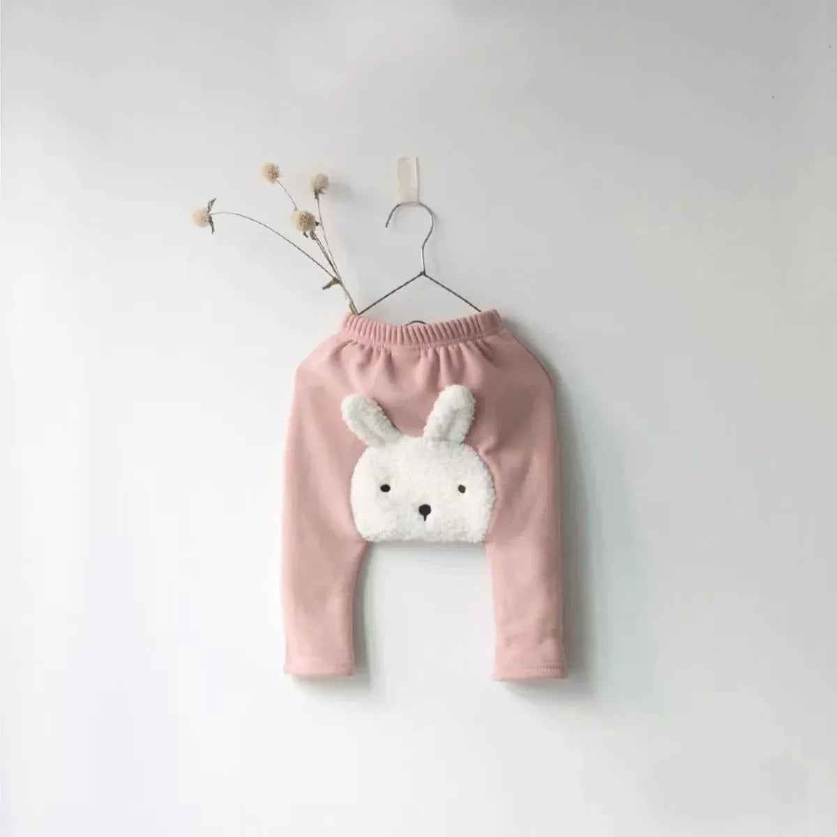 レギンスパンツ pink / 6M  66cm ベビーパンツ アニマルヒップパッチレギンスパンツ 裏フリース うさぎバニー くまベア 4カラー ユニセックス 男の子 女の子 子供服